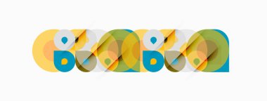 Soyut geometrik şekiller çakışıyor, renkli dairesel desenler yaratıyor. Tasarımda deniz mavisi, sarı, bej renkler var. Minimalist stil.