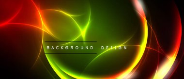 Parlak soyut tasarım canlı kıvrımlar ve parlak çizgiler içerir. Yeşil merkeze hakim olur, kırmızı aksan da kenarlara. Modern, dinamik görsel.