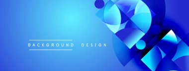 Soyut mavi tasarım geometrik şekiller, gradyanlar, dinamik bileşimler içerir. Arka planlar ve sunumlar için modern estetik.
