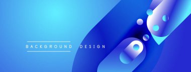 Soyut mavi arkaplan, akan şekiller, gradyanlar, kabarcıklar. Modern tasarım elementleri dinamik görsel etki yaratır.