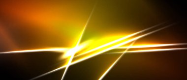 Soyut enerji hatları parlak merkezden yayılır. Sıcak renkler koyu arkaplana hakim, dinamik görsel efekt yaratır.