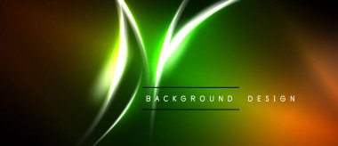 Soyut neon hatları enerjik enerji yaratır. Yeşil, siyah arka plana karşı turuncu aksanla hükmediyor. Modern tasarım ögesi.