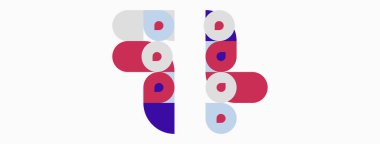 Soyut tasarım renkli örtüşen daireler içeriyor, eğlenceli şekiller yaratıyor. Minimalist estetik, modern kompozisyon. Basit geometri resme hakim olur.