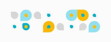 Soyut şekiller, daireler, kareler, farklı renkler. Minimalist tasarım, basit kompozisyon, düz çizim. Hafif arkaplan.