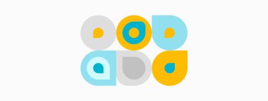 Renkli daireler, kareler, kavisler soyut desenler oluşturur. Basit tasarım, pastel tonlar, geometrik şekiller mevcut. Temiz estetik.