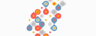 Renkli daireler, kareler, dikdörtgenler üst üste biniyor. Şablon tekerrür ediyor, oyuncu bir arka plan oluşturuyor. Basit şekiller kompozisyona hakim olur.