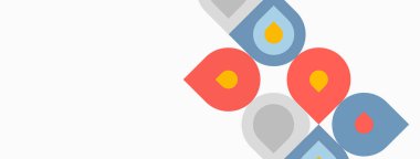 Su damlacıklarına benzeyen soyut renkli şekiller. Minimalist tasarım, kırmızı, mavi, gri, sarı renkte. Geçmişi temiz. Basit grafik ögeleri.