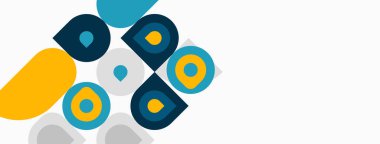 Soyut geometrik şekiller, daireler, kareler, üst üste binen renkler. Minimalist tasarım, temiz estetik, modern kompozisyon. Parlak renkler sunar.