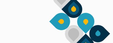 Soyut su damlaları, mavi, turuncu, gri renkler. Minimalist tasarım, temiz çizgiler, basit şekiller, modern estetik. Akışkanlık önerilir.