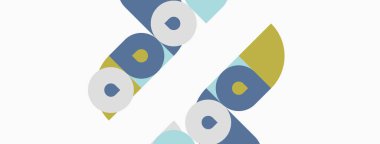 Soyut geometrik desen. Üst üste binen şekiller baykuş benzeri şekiller yaratır. Sönük renklere sahip minimalist tasarım, basit kompozisyon.