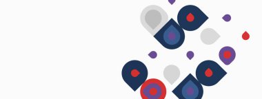 Soyut şekiller, daireler, noktalar. Mavi, gri, kırmızı renkler mevcut. Minimalist tasarım, temiz arka plan. Modern estetik.