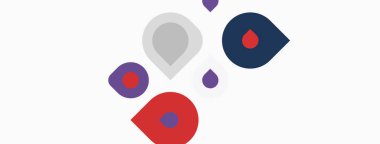 Beyaz arkaplana dağılmış soyut renkli şekiller. Minimalist tasarım, basit geometri, modern estetik.