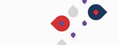 Soyut şekiller, kırmızı, gri, mor noktalar beyaz arkaplana dağılmış. Minimalist tasarım, basit geometri, modern estetik.