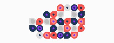 Soyut geometrik şekiller, daireler, kareler, pembe, mor, gri. Kompozisyon, eğlenceli tasarım ve modern estetik öneriyor. Minimalist stil.