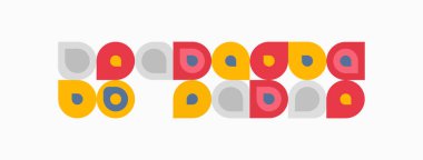 Retro tasarım rengarenk daireler, kareler, dikdörtgenler tekrarlıyor. Minimalist estetik, oyuncu kompozisyon, klasik atmosfer..