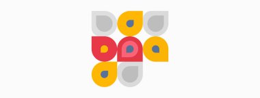 Soyut geometrik şekiller, sarı, kırmızı, gri, mavi. Minimalist tasarım, basit kompozisyon, modern estetik. Temiz çizgiler, düz renkler.