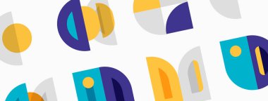 Abstract geometric pattern. Shapes overlap, creating colorful design. Modern aesthetic, simple forms, playful composition.