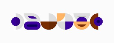 Soyut geometrik şekiller, mor, kahverengi, deniz mavisi renkleri. Minimalist tasarım, basit kompozisyon, modern estetik. Temiz çizgiler, düz stil..