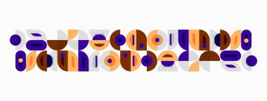 Soyut geometrik desen. Çemberler, dikdörtgenler, kareler birleşerek orta çağ modern estetiğini oluşturuyor. Sıcak mor, bej renkler kompozisyona hakim..