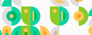 Geometrik desen üst üste binen daireler, yarı daireler. Renkler yeşil, sarı, gri. Basit tasarım eğlenceli doku yaratır.