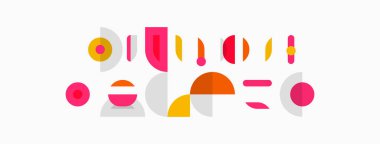 Soyut şekiller, canlı renkler, neşeli kompozisyon. Minimalist tasarım, geometrik biçimler, modern estetik. Basit illüstrasyon, düz biçim.