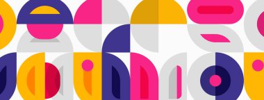 Soyut geometrik desen. Şekiller örtüşüyor, canlı renkli kompozisyon oluşturuyor. Modern tasarım, oyuncu estetik.