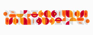 Soyut geometrik şekiller iyi bir ruh hali oluşturur. Sıcak renkler tasarıma hükmediyor, eğlenceli estetik yaratıyor. Minimalist tarz, düz çizim.