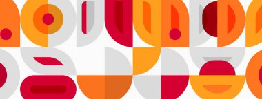 Retro typography design. Bold colors, geometric shapes create repeating pattern. Orange, red, white dominate composition. Modern aesthetic.