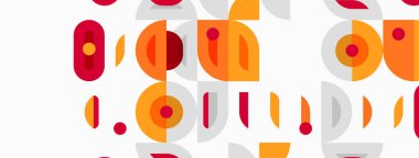Soyut geometrik desen. Çemberler, ovaller, dikdörtgenler tekrar edin. Sıcak renkler tasarıma hükmediyor, retro estetik yaratıyor. Basit şekiller oyuncu bir doku oluşturur.