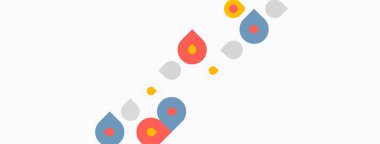 Beyaz arkaplana dağılmış soyut renkli şekiller. Basit tasarım, modern estetik, oyuncu kompozisyon.