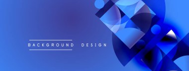 Soyut mavi tasarım, üst üste binen şekiller, gradyanlar, daireler. Arka planlar ve sunumlar için modern estetik.