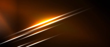 Abstract design features bright lines crossing dark background. Warm colors dominate, creating dynamic visual effect. Minimalist composition.