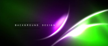 Soyut yeşil mor arka plan. Düz kıvrımlar dinamik görsel efekt yaratır. Dijital projeler için modern tasarım.
