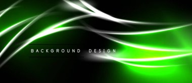Soyut yeşil dalgalar, gümüş çizgiler, koyu arkaplan. Modern tasarım elementi, enerjik enerji, gösterişli sunum.