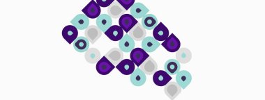 Soyut desen mor, deniz mavisi kareleri ve daireler içerir. Beyaz arka planda geometrik şekilli minimalist tasarım. Basit, modern estetik..