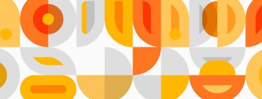 Abstract geometric pattern. Orange, yellow, gray colors create retro aesthetic. Repeating shapes form modern design element.
