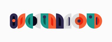 Retro desen renkli oval şekiller içeriyor. Geometrik tasarım, orta çağ modern estetiğini çağrıştırıyor. Basit, eğlenceli kompozisyon.