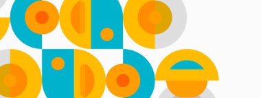 Soyut geometrik şekiller, turuncu, turkuaz. Minimalist tasarım, tekrarlayan kalıplar, düz çizimler. Temiz estetik, modern tarz..