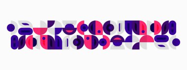 Soyut geometrik desen. Mor, menekşe şekilli beyaz arkaplan. Minimalist tasarım, modern estetik, yinelenen elementler.