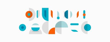 Soyut geometrik şekiller, sessiz renkler, minimalist tasarım. Bileşik özellikler daireler, dikdörtgenler, çizgiler, dengeli düzenleme.