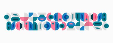 Soyut geometrik desen. Şekiller örtüşüyor ve renkli bir orta yüzyıl modern tasarımı yaratıyor. Teal, mercan ve donanma palete hakim..