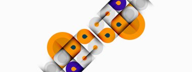 Soyut geometrik şekiller, turuncu, mor, gri. Üst üste binen daireler dinamik görsel desen oluşturur. Minimalist tasarım, temiz çizgiler.