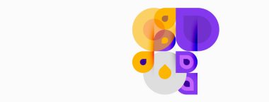 Soyut renkli şekiller yüze benzer. Mor, sarı, beyaz daireler modern tasarım yaratıyor. Asgari grafik ögesi.