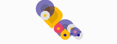 Soyut renkli çakışan daireler. Minimalist tasarım, basit şekiller, modern estetik. Parlak renkler dinamik bileşim oluşturur.