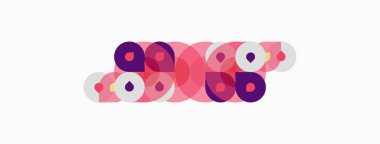 Soyut daireler örtüşüyor, canlı pembeler, morlar yaratıyor. Minimalist tasarım, modern estetik, basit kompozisyon. Temiz çizgiler, düz şekiller..