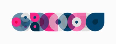 Soyut geometrik şekiller çakışıyor, renkli dairesel desenler yaratıyor. Minimalist tasarım, modern estetik, düz çizim.