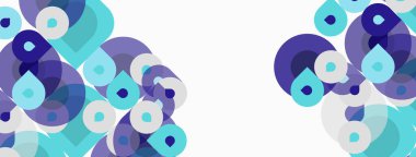 Soyut daireler örtüşüyor, parlak mavi ve mor renkler yaratıyor. Geniş beyaz alanı olan minimalist tasarım. Modern, temiz estetik.