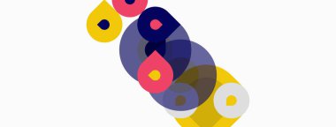 Soyut renkli çakışan daireler. Şekiller farklı boyutlarda, farklı renklerde. Minimalist tasarım, temiz arka plan. Modern estetik, basit kompozisyon.