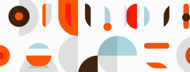 Soyut geometrik şekiller, sessiz renkler, modern tasarım. Kompozisyon daireler, dikdörtgenler, kıvrımlar, basit formlar içerir. Minimalist estetik.