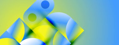 Üst üste binen daireler, canlı maviler, sarılar ve yeşillikler içeren soyut kompozisyon. Pürüzsüz gradyanlar dinamik görsel efekt yaratır. Modern tasarım.